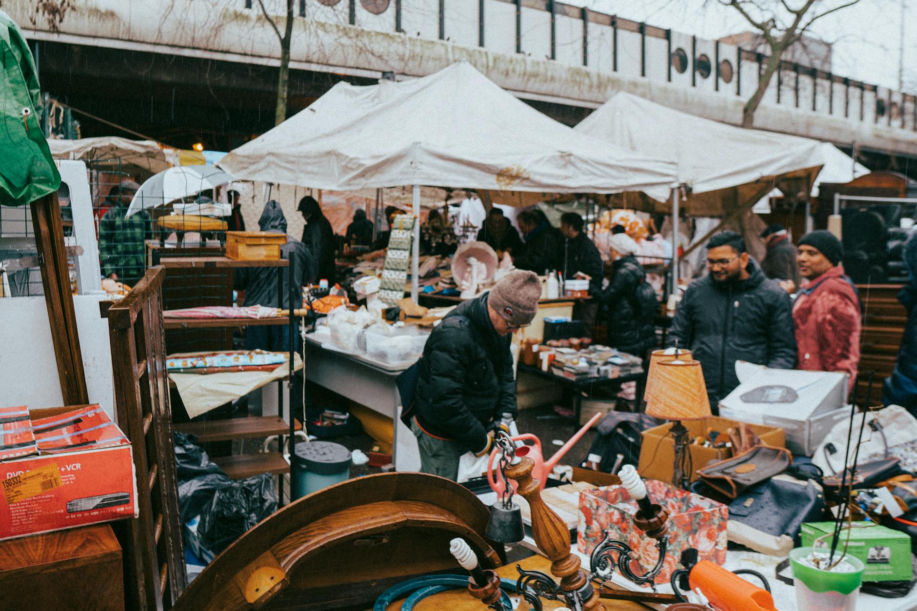Browsing antiques at a Paris flea market