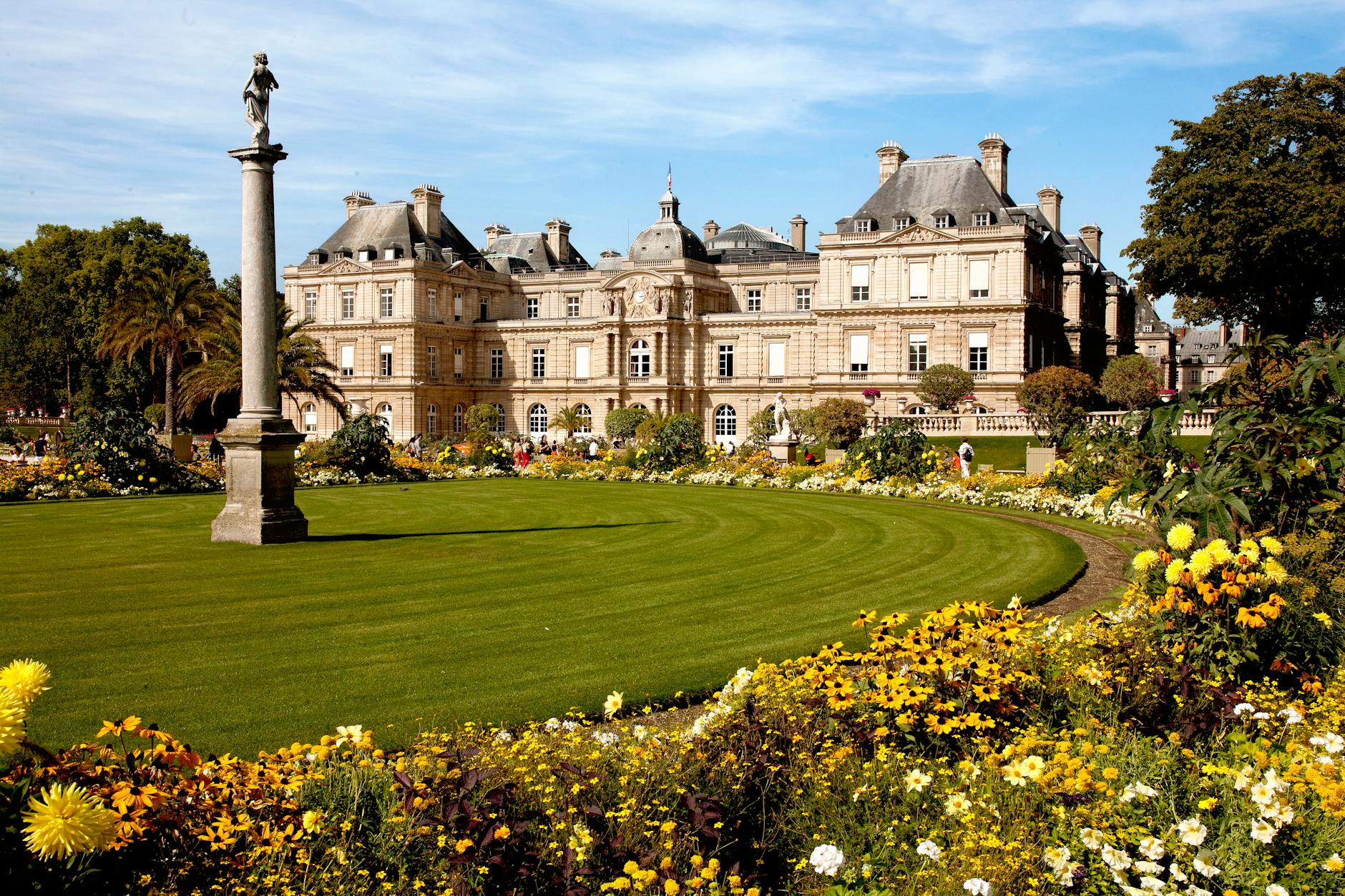 Beautiful Luxembourg Garden in Paris with spring flowers