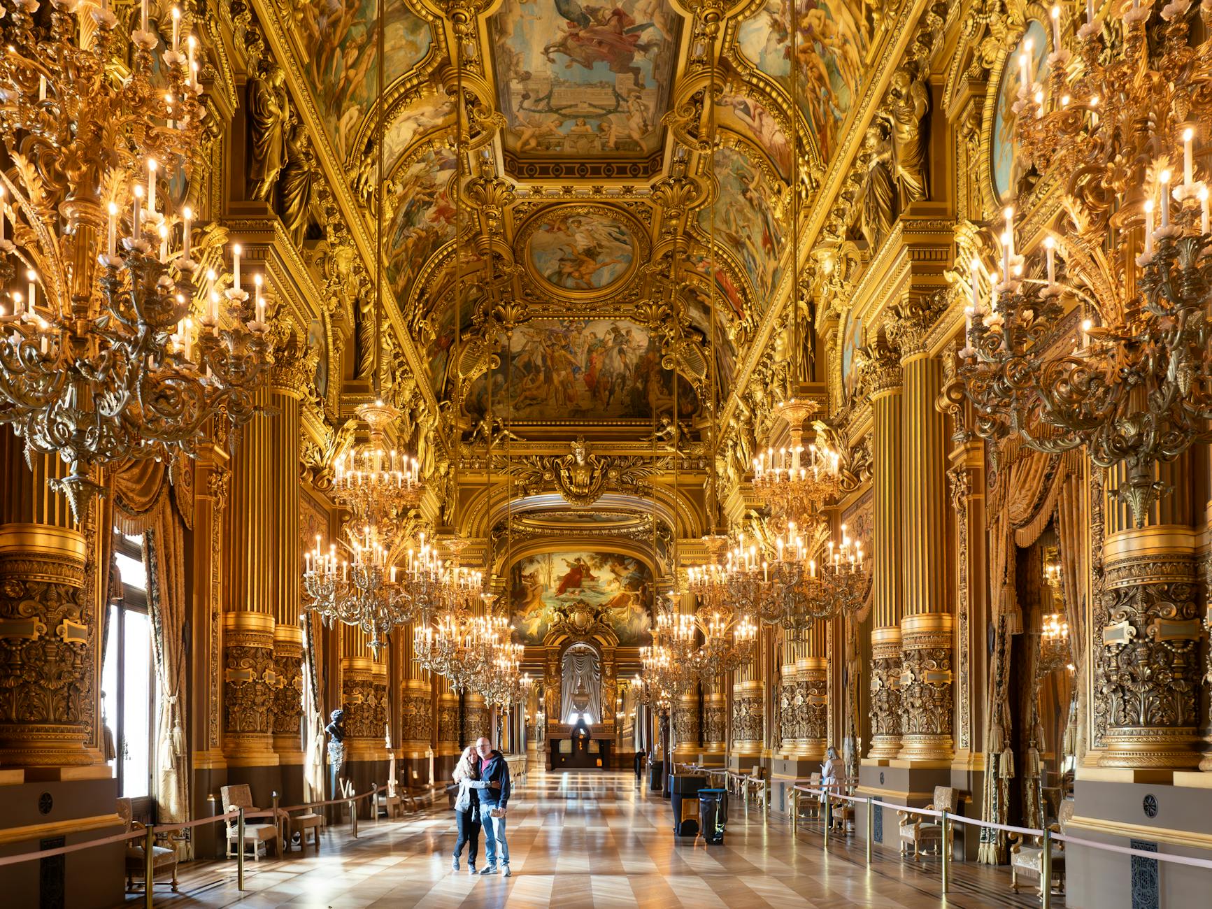 The opulent interior of Palais Garnier opera house in Paris