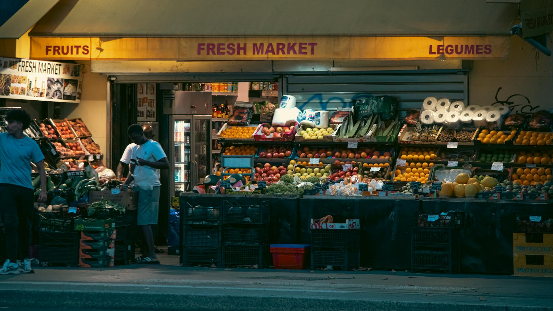 Colorful fresh produce at a traditional Paris food market