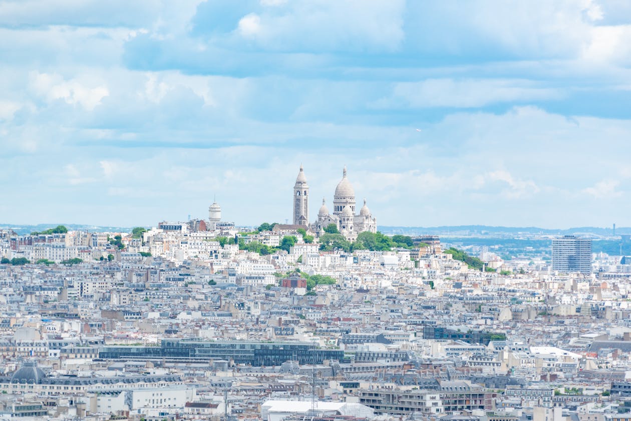 Aerial view of Montmartre and the Sacre-Coeur Basilica in Paris showcasing the city's beauty
