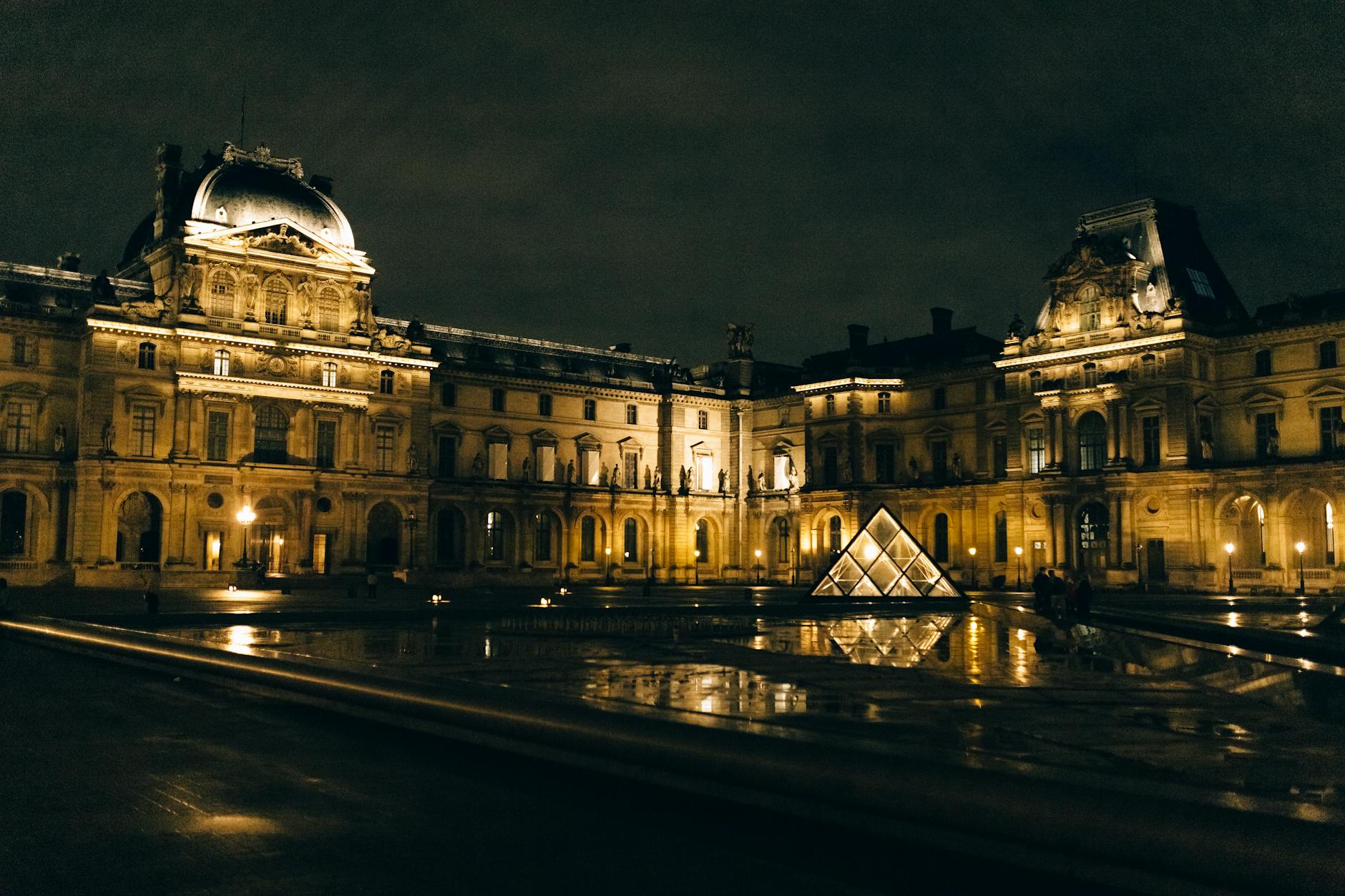 Paris museum illuminated at night — the city's cultural treasures glow after dark