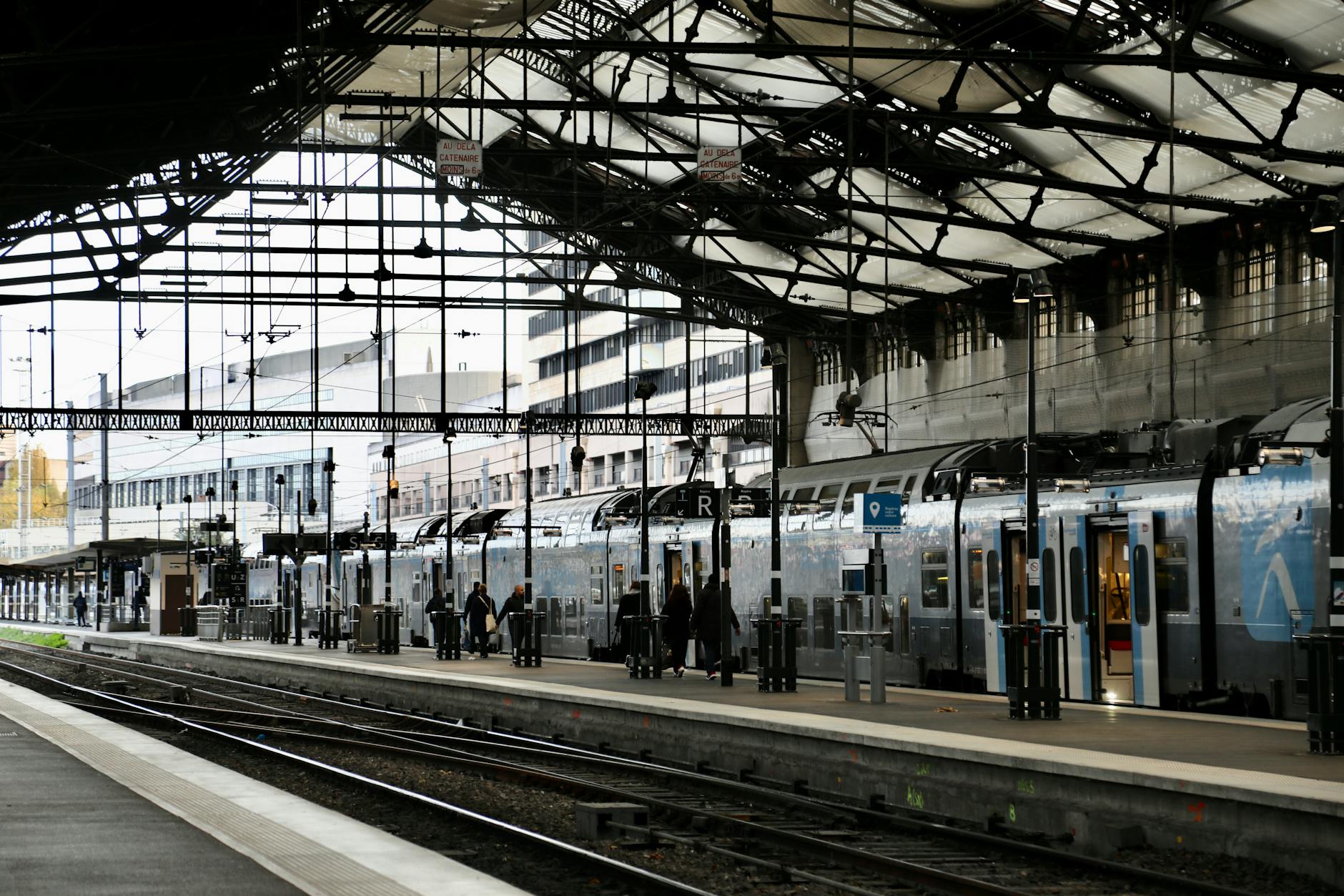 RER train platform in Paris connecting the city center to suburbs and airports