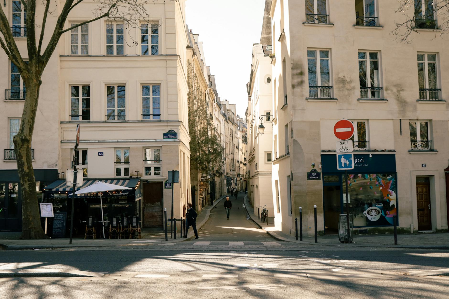 Charming Paris cobblestone street perfect for pedestrian exploration