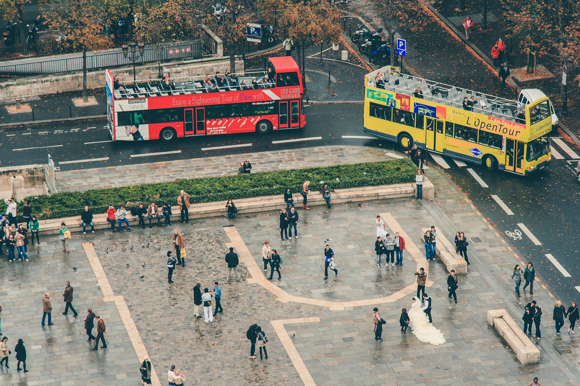Walking tour group exploring Paris streets — free sightseeing on a budget