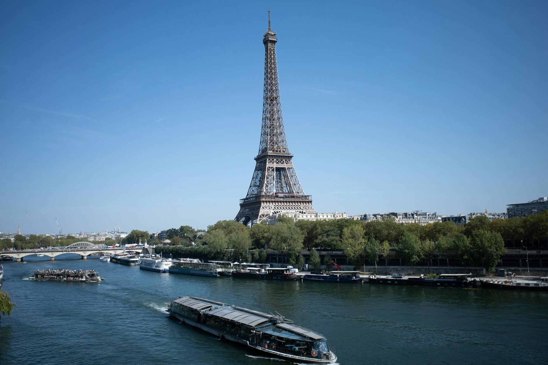 Sunny summer day along the Seine River in Paris