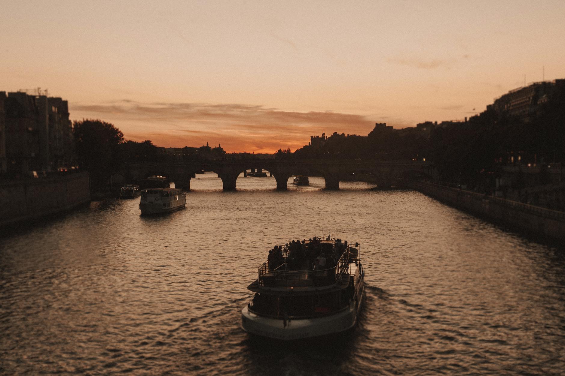 Golden sunset over the Seine River in Paris